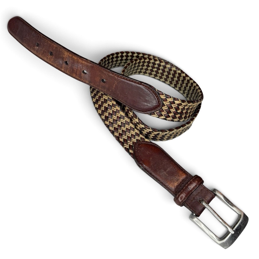 Fossil Braided Woven Brown/Cream Leather Belt Size 38/95